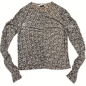 Abercrombie & Fitch Sz L Floral Ditzy Print Top brown slightly sheer
